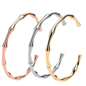 Bamboo style open cuff bracelets in gold silver and rose gold stainless steel