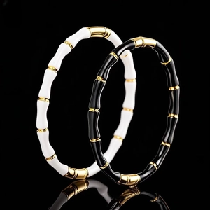 Fashion Bamboo Design Stainless Steel Enamel Bangle For Women Geometric Polished Bamboo Style Bracelet Jewelry Gift