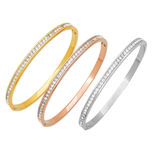 Three-color titanium steel bracelets set with sparkling zircons in gold rose and silver