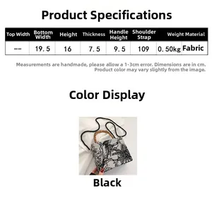 Detailed size chart for the embroidered handbag with bamboo handles and floral print