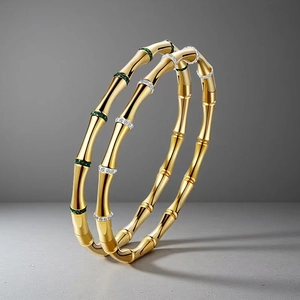 Luxury Stainless Steel Bamboo Bangle Gold Plated Rhinestone Inlaid Hinge Bracelet For Women Fashion Jewelry Gift