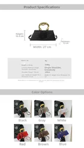 Détails des dimensions et du matériau du sac à main texturé crocodile avec poignée en métal