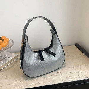 Rhinestone Hobo Underarm Bag For Women Sparkly Crescent Handbag Metallic PU Leather Evening Party Fashion