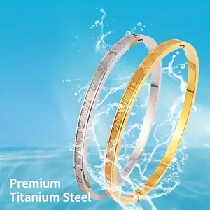 Waterproof stainless steel roman numeral bangle in gold and silver finish with splashes