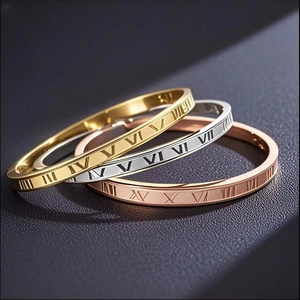 Bracelet Jonc En Acier Inoxydable Chiffres Romains Gravé Poli Bijoux De Mode Minimalistes Pour Femmes