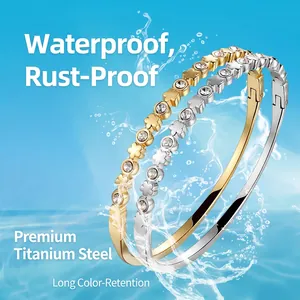 Waterproof gold and silver titanium steel bracelets with clover zircon flower patterns