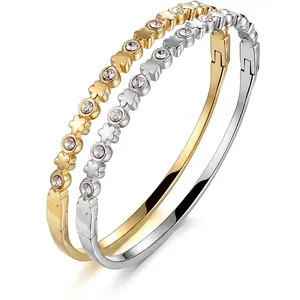 Elegant 18K gold and silver plated clover bracelets set with crystal for women