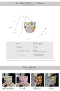 Detailed size chart and specifications for the handmade floral crochet crossbody bag
