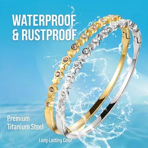 Waterproof titanium steel star bracelet set with sparkling zircon stones in gold and silver