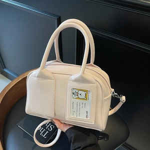 Women Glossy PU Leather Boston Bag Large Capacity Crossbody Handbag With Transparent ID Card Slot Preppy Style