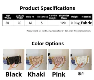 Detailed size chart and dimensions for the ruched shoulder bag with gold chain strap