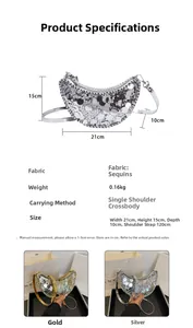 Spécifications détaillées de taille pour sac croissant à paillettes et bandoulière