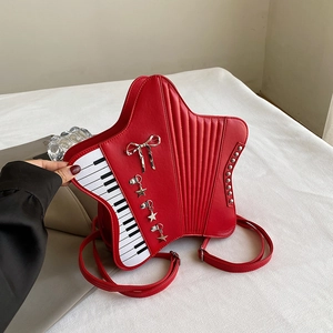 Star Shaped Crossbody Bag Piano Key Accordion Design PU Leather Punk Musical Style Shoulder Handbag For Women