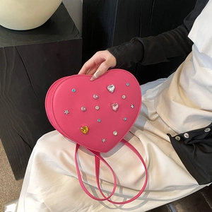 Heart Shaped Mini Backpack PU Leather Colorful Rhinestones Star Rivets Fashion Shoulder Crossbody Bag For Women Girls