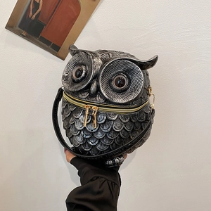 Owl Shaped Crossbody Bag Women Niche Individual Embossed PU Leather Shoulder Handbag Realistic Animal Design Box Bag