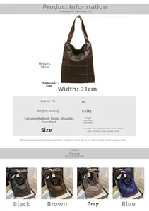 Detailed view of PU leather tote dimensions and weight specifications for shoulder bag