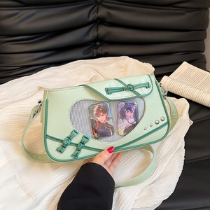 Ita Bag PU Leather Heart Shaped Clear Window Crossbody Bag Japanese Street Style Women Y2K Small Square Handbag