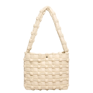 Creamy white puffy cloud shoulder bag with woven texture and large capacity for women