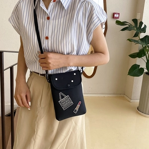 Black casual crossbody mobile phone bag with rhinestone designs for summer outfits