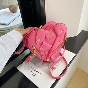 Heart Shaped Biker Shoulder Bag PU Leather Moto Jacket Style Crossbody Handbag With Zipper And Rivet Decor For Women