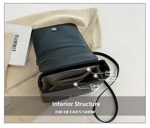 Top view of handbag interior showing main compartment, zipper pocket and card slot