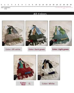 Detailed grid of bohemian knit bags with tassel fringe in five stylish color combinations