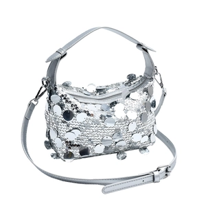 Silver sequin crossbody handbag for women with adjustable strap and metallic finish
