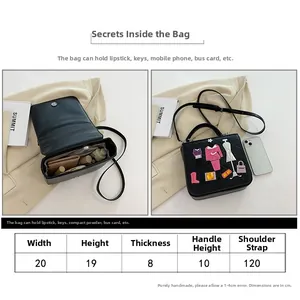 Detailed size chart for the embroidered handbag with dimensions 20x19x8cm and strap info