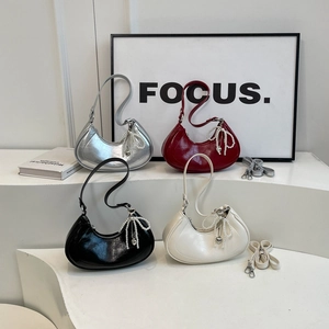 Chic hobo crescent bags in silver, red, black and white with pearl bow charms