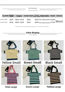 Size chart for knitted T-shirt style shoulder bags showing large and small dimensions
