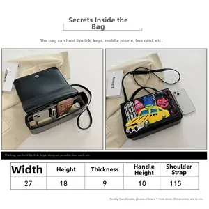 Detailed size chart for vintage embroidered handbag with New York themed patches