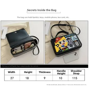 Tableau des tailles et vue de la capacité intérieure du sac brodé avec dimensions