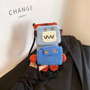 Handmade Crochet Robot Monster Phone Bag Knitted Crossbody Pouch Small Shoulder Purse For Women Girls Unique Gift Accessory