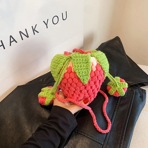 Mini Strawberry Shape Crossbody Bag Handmade Knitted Crochet Shoulder Pouch For Women Girls Cute Small Cosmetic Purse