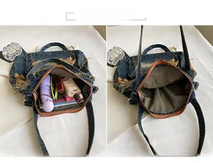 Detail der Innenseite der Jeans-Einkaufstasche mit Platz für Alltagsgegenstände