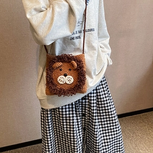 Sac bandoulière en tricot fait main en forme de lion avec crinière en laine 3D