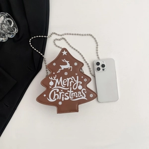 Christmas tree shaped brown PU leather mini crossbody bag with gold chain strap