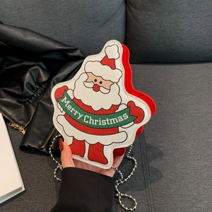 Santa Claus Shape Crossbody Bag PU Leather Merry Christmas Novelty Cartoon Metal Chain Shoulder Handbag Party Gift