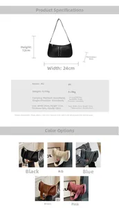 Detailed technical specifications and dimension guide for the studded PU leather handbag