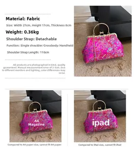 Detailed view of pink silk handbag with floral embroidery and gold metal handles