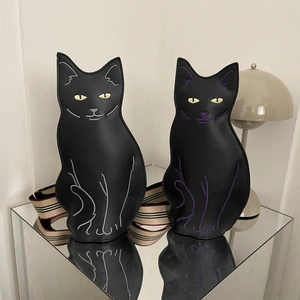 Women Cat Shaped Crossbody Bag PU Leather Embroidery Cute Cartoon Novelty Chest Pack Wide Striped Strap Casual Streetwear