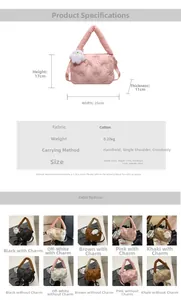 Detailed dimension chart showing size 25x17x11cm for the quilted puffer handbag