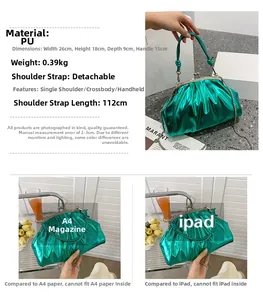 Spécifications détaillées de taille du sac à main en PU métallisé vert avec bandoulière
