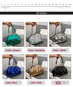 Six couleurs de pochettes plissées métallisées avec bandoulières en chaîne en collage