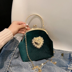 Borsa Da Sera Rétro In Velluto Pochette Decorazione Perla Artificial Cuore Con Tracolla A Catena Stile Barocco Elegante Borsa Da Mano Per Donna