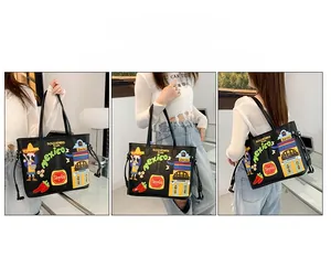 Three-way carry view of a large tote bag with Mexican-style colorful embroidery details