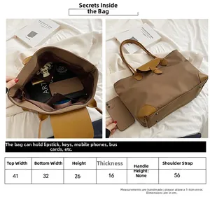 Size chart showing dimensions for large capacity oxford cloth tote bag for women