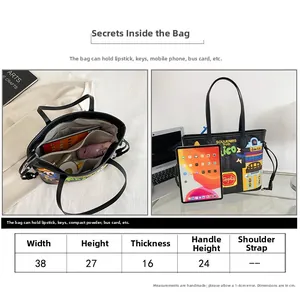 Detailed size guide and interior layout for the large Mexican print tote bag