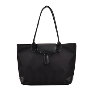 Classic black oxford cloth tote bag with shoulder straps and reinforced bottom details