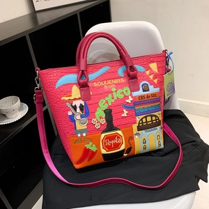 Damen Vintage Mexikanische Stickerei Krokodilmuster Einkaufstasche PU-Leder Große Kapazität Schultertasche Handtasche Reise
